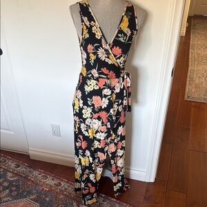 Jessica Simpson Floral faux Wrap Dress - Black with Multicolor Flowers